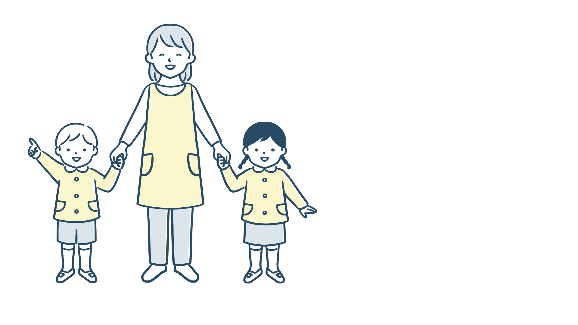 保育士が子どもと手を繋いでるイラスト